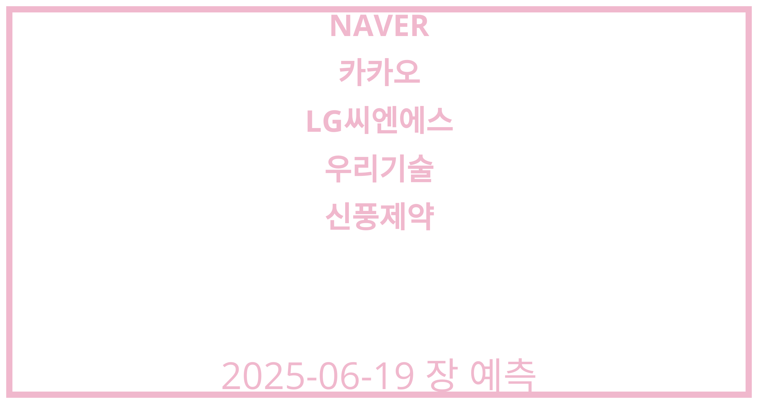 NAVER, 카카오, LG씨엔에스, 우리기술, 신풍제약 2025-06-19 주식 분석